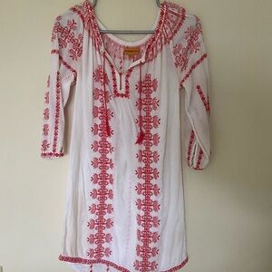 White Tunic Dress with Red Embroidery